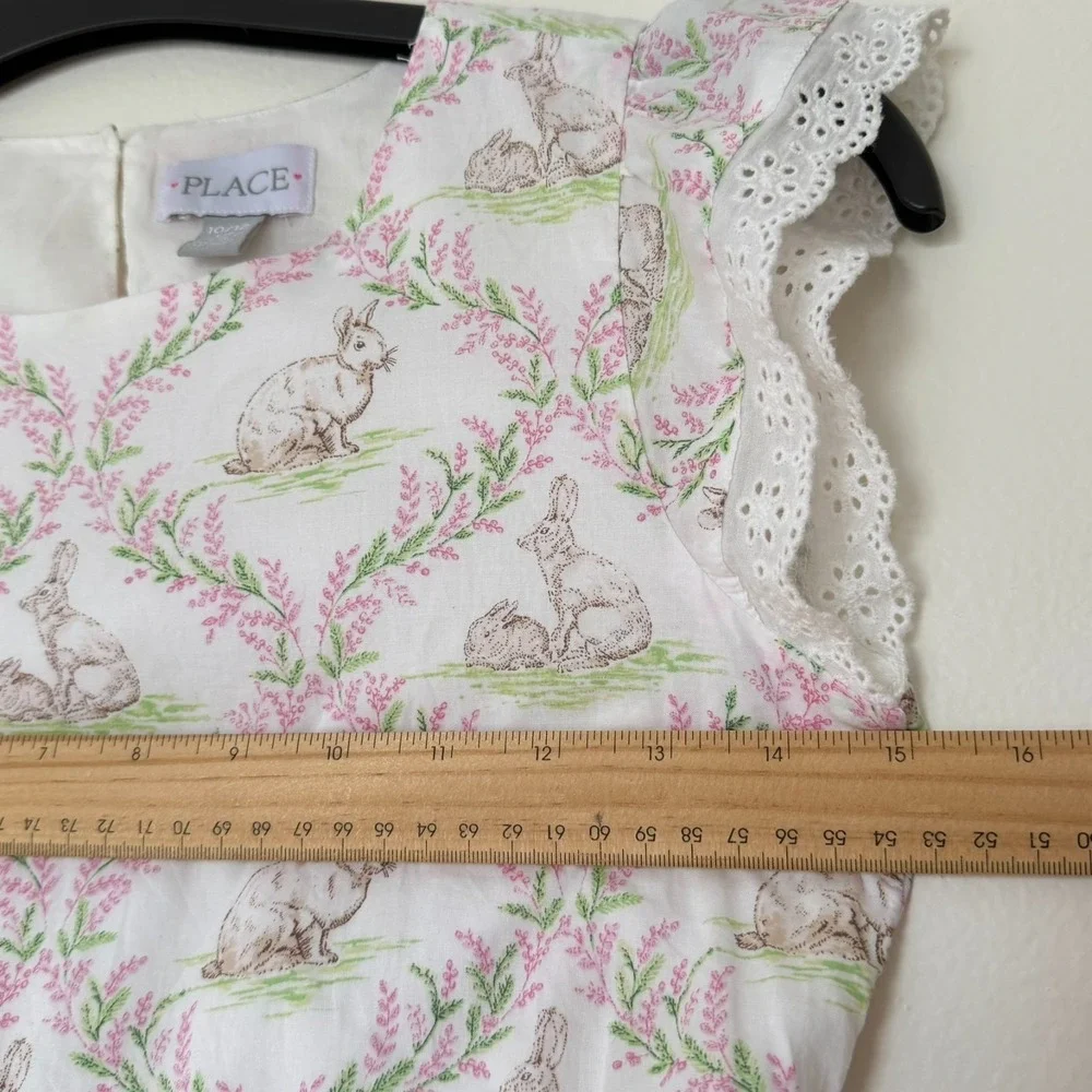 PLACE Girls Bunny Animal Print Fit & Flare Dress White‎ Pink Green Size 10/12